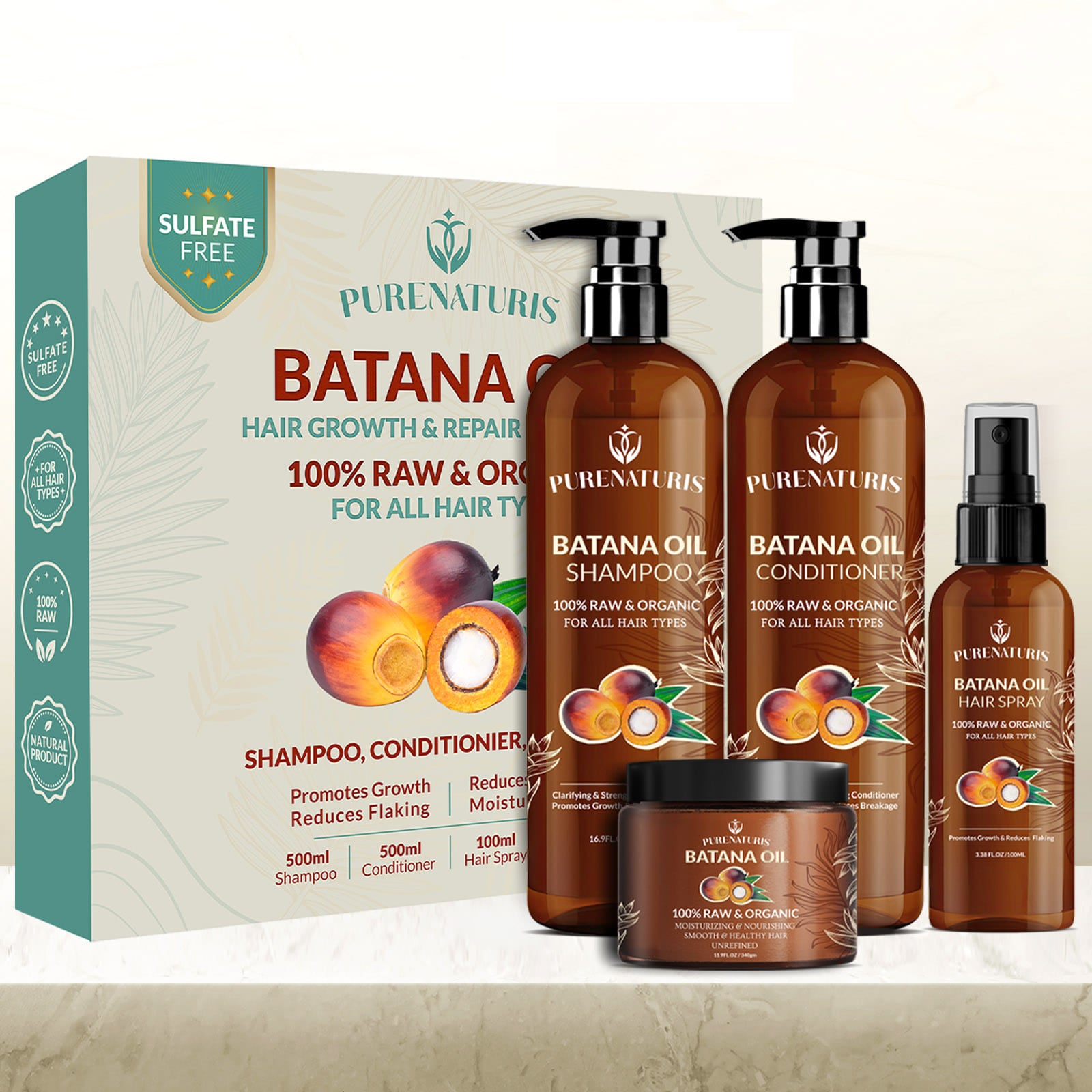 BATANA OIL シャンプー・コンディショナー・オイル・ヘアマスクセット Batana Oil Shampoo, Conditioner, Mask & Spray Bundle : PureNaturis