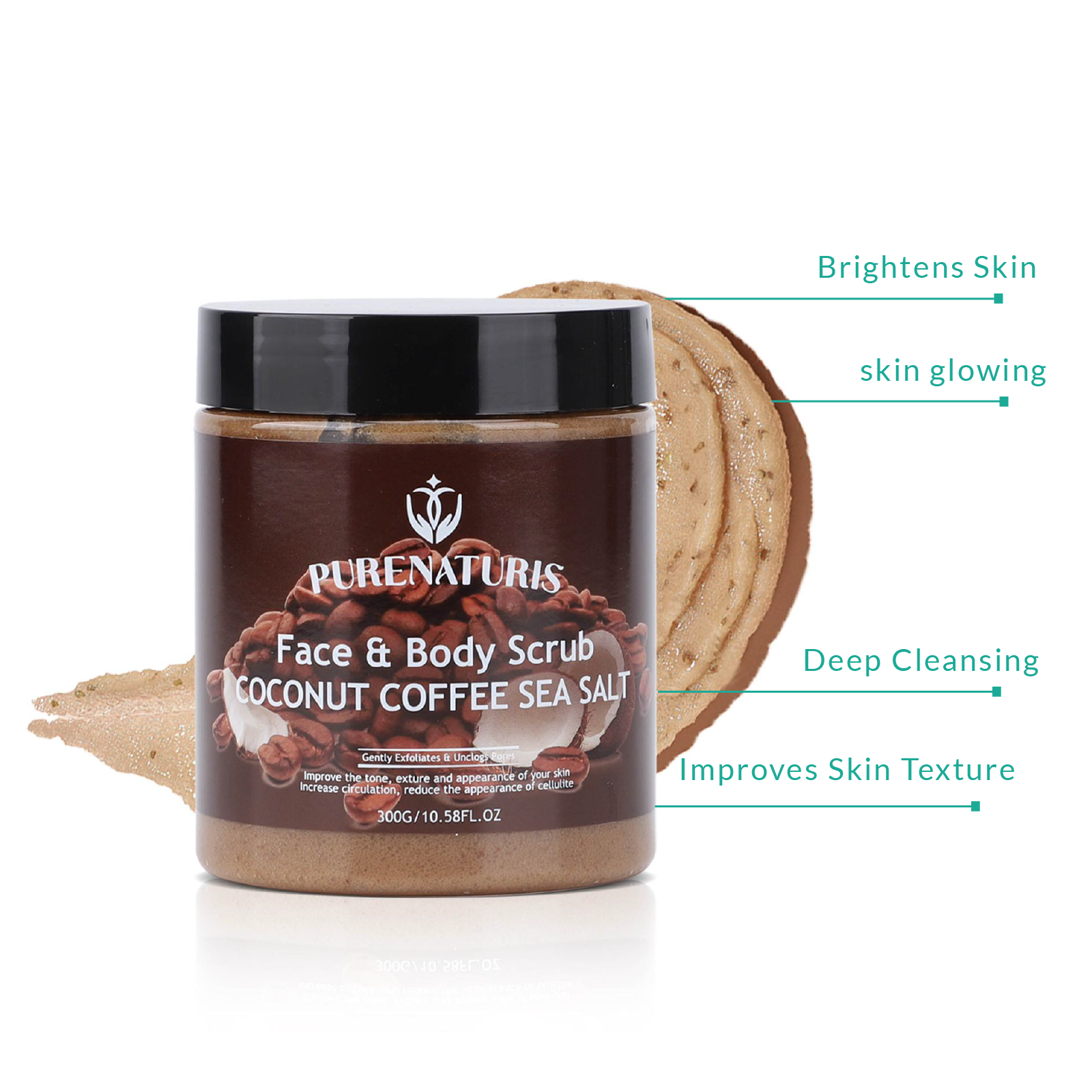 Organic Coconut Coffee Sea Salt Face and Body Scrub 10.58 oz